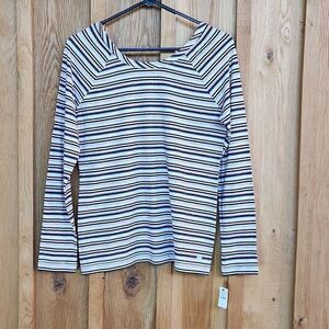 Talbots Long Sleeve Round Neck Casual Shirt, XS Petite, Black White Stripes